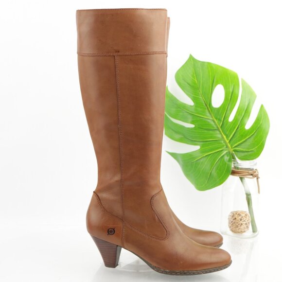 Born Women Mallory Riding Boots Size 8 Tall Cognac Leather Block Heel Elegant - Picture 8 of 16